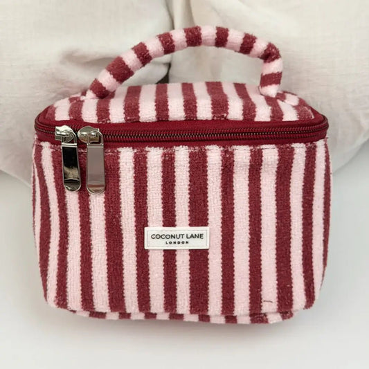 Coconut Lane - Mini Towel Travel Vanity Case - Blushberry Stripes - Bare Face Beauty
