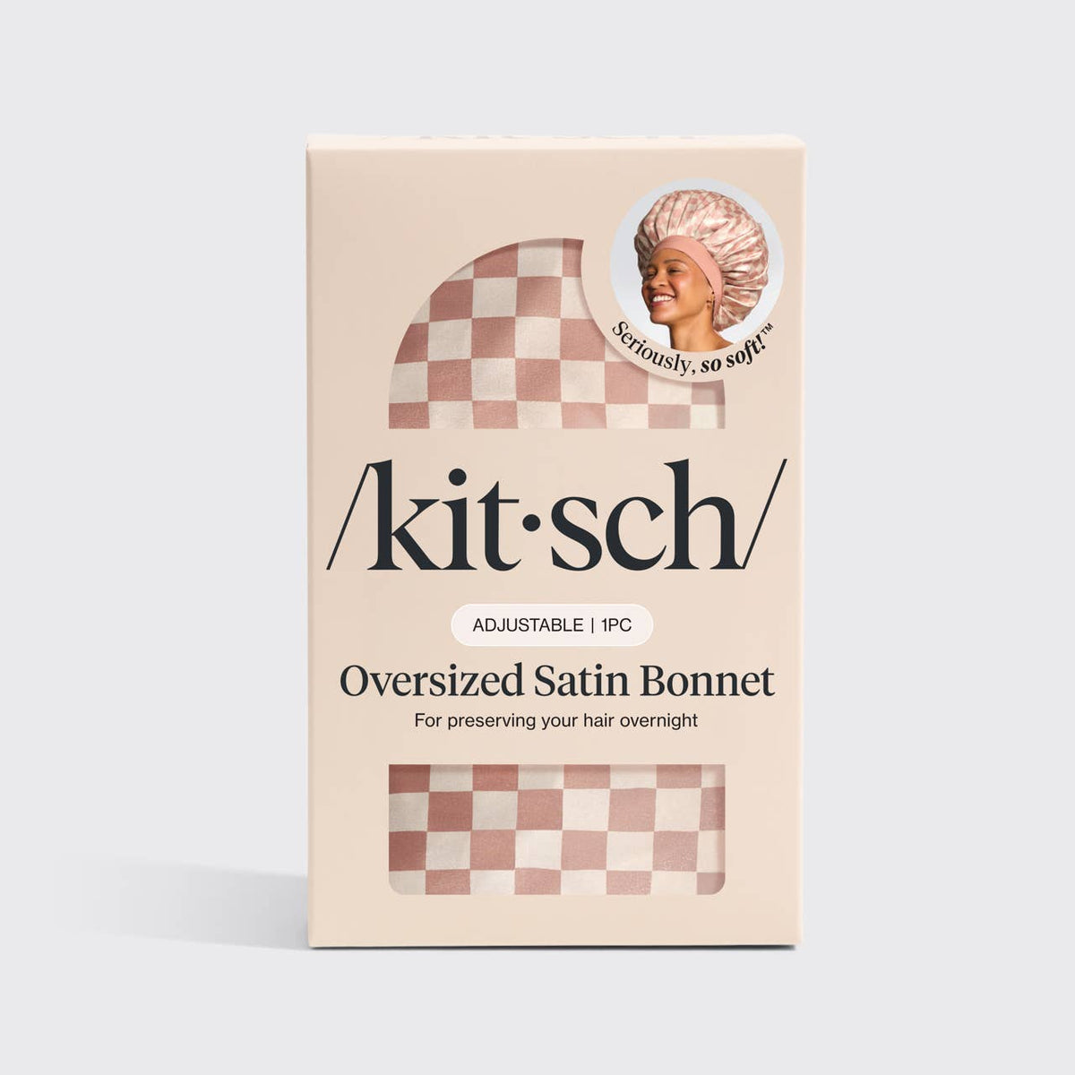 Kitsch Oversized Satin Bonnet - Terracotta Checker - Bare Face Beauty