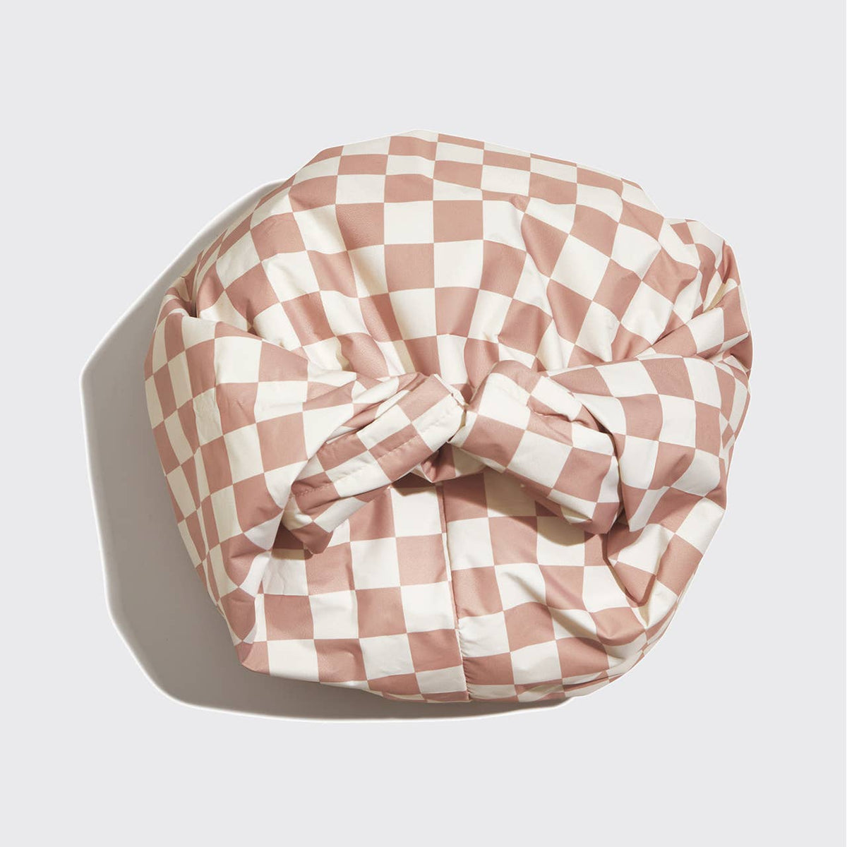 Kitsch Satin Lined Flexi Shower Cap - Terracotta Checker - Bare Face Beauty