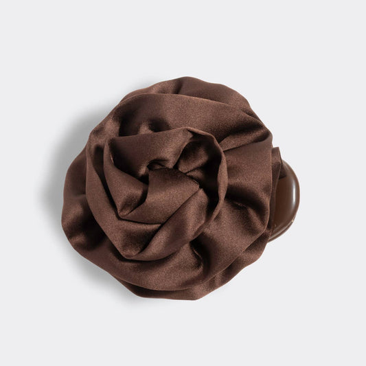Kitsch Satin Rosette Medium Flat Cloud Clip - Chocolate - Bare Face Beauty