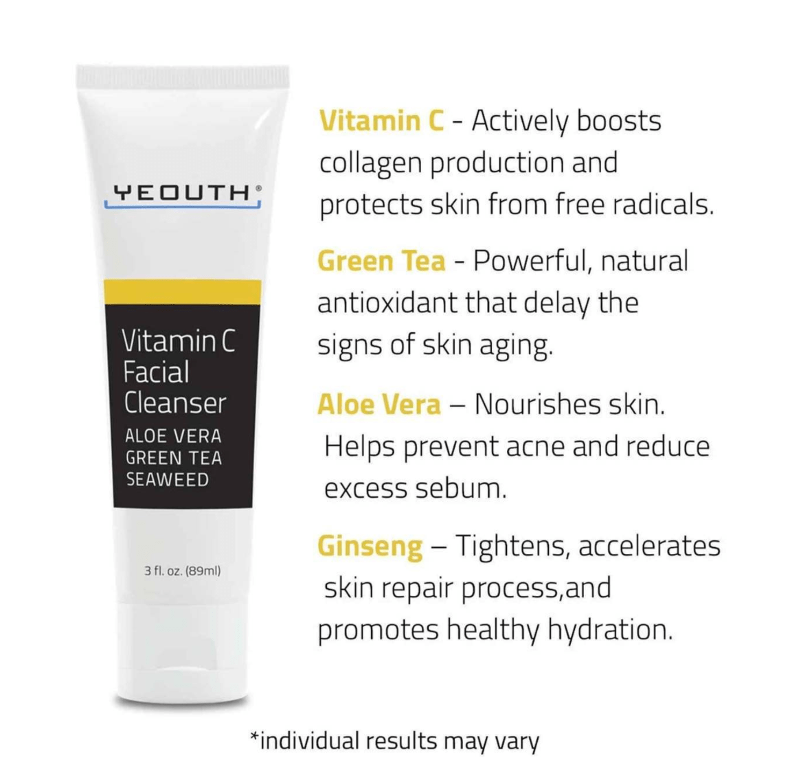 YEOUTH Vitamin C Facial Cleanser 90ml (3 fl.oz) - Bare Face Beauty