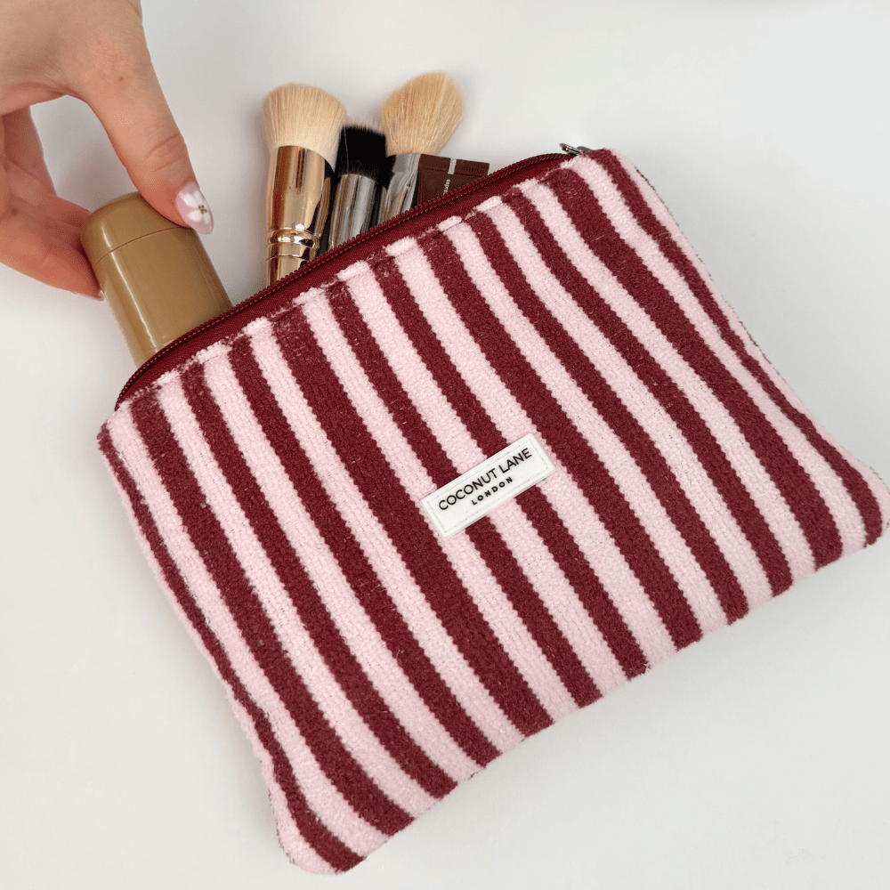 Coconut Lane Mini Towel Everything Pouch - Blushberry Scallop Stripes - Bare Face Beauty