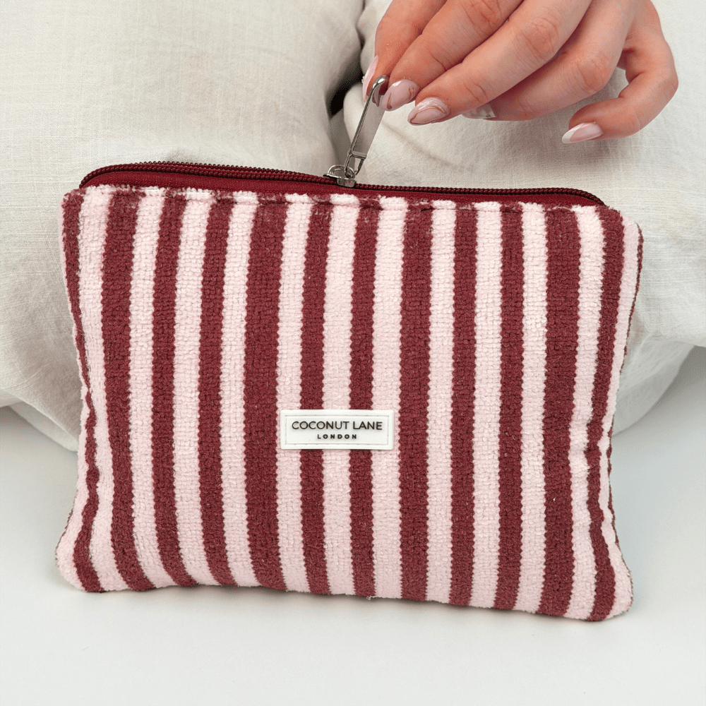 Coconut Lane Mini Towel Everything Pouch - Blushberry Scallop Stripes - Bare Face Beauty