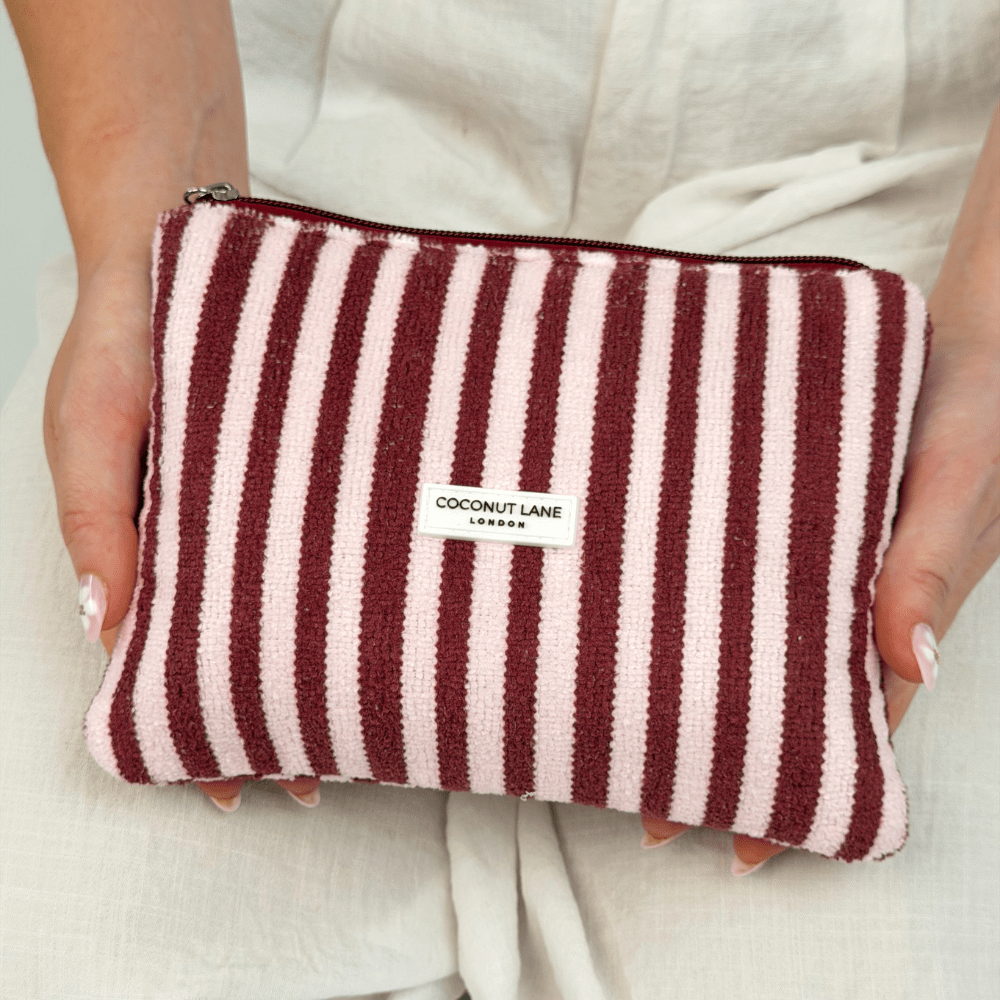 Coconut Lane Mini Towel Everything Pouch - Blushberry Scallop Stripes - Bare Face Beauty