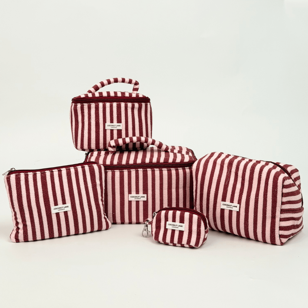 Coconut Lane Mini Towel Everything Pouch - Blushberry Scallop Stripes - Bare Face Beauty
