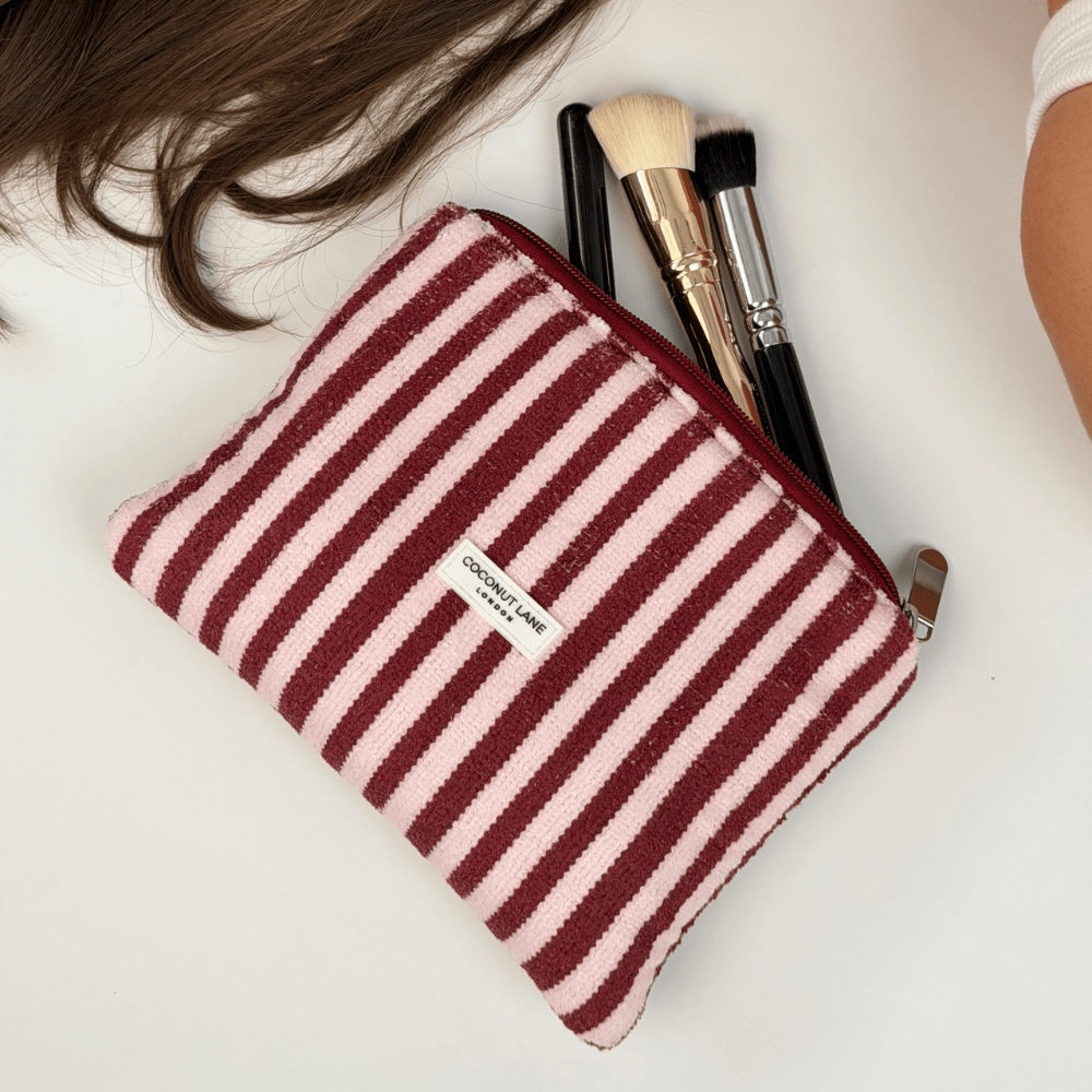 Coconut Lane Mini Towel Everything Pouch - Blushberry Scallop Stripes - Bare Face Beauty