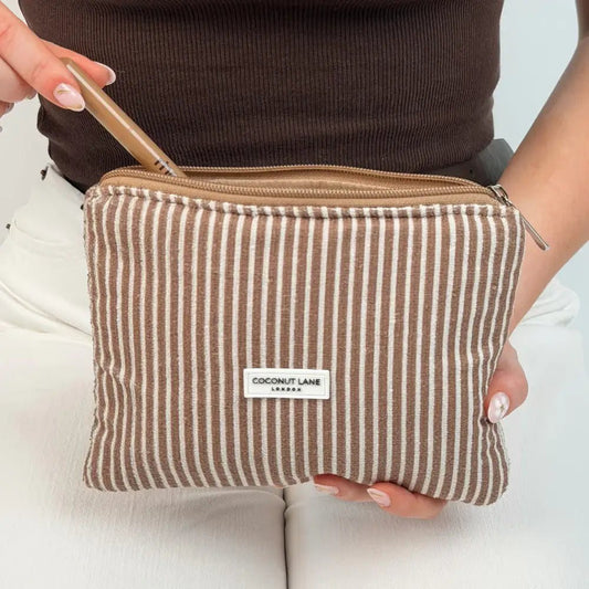 Coconut Lane Mini Towel Everything Pouch - Chestnut Stripes - Bare Face Beauty