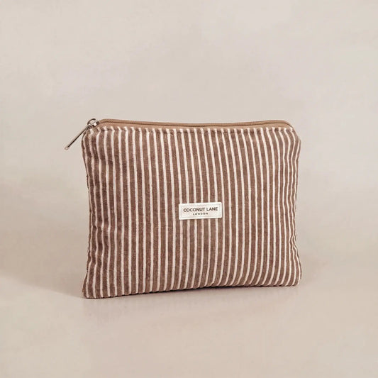 Coconut Lane Mini Towel Everything Pouch - Chestnut Stripes - Bare Face Beauty
