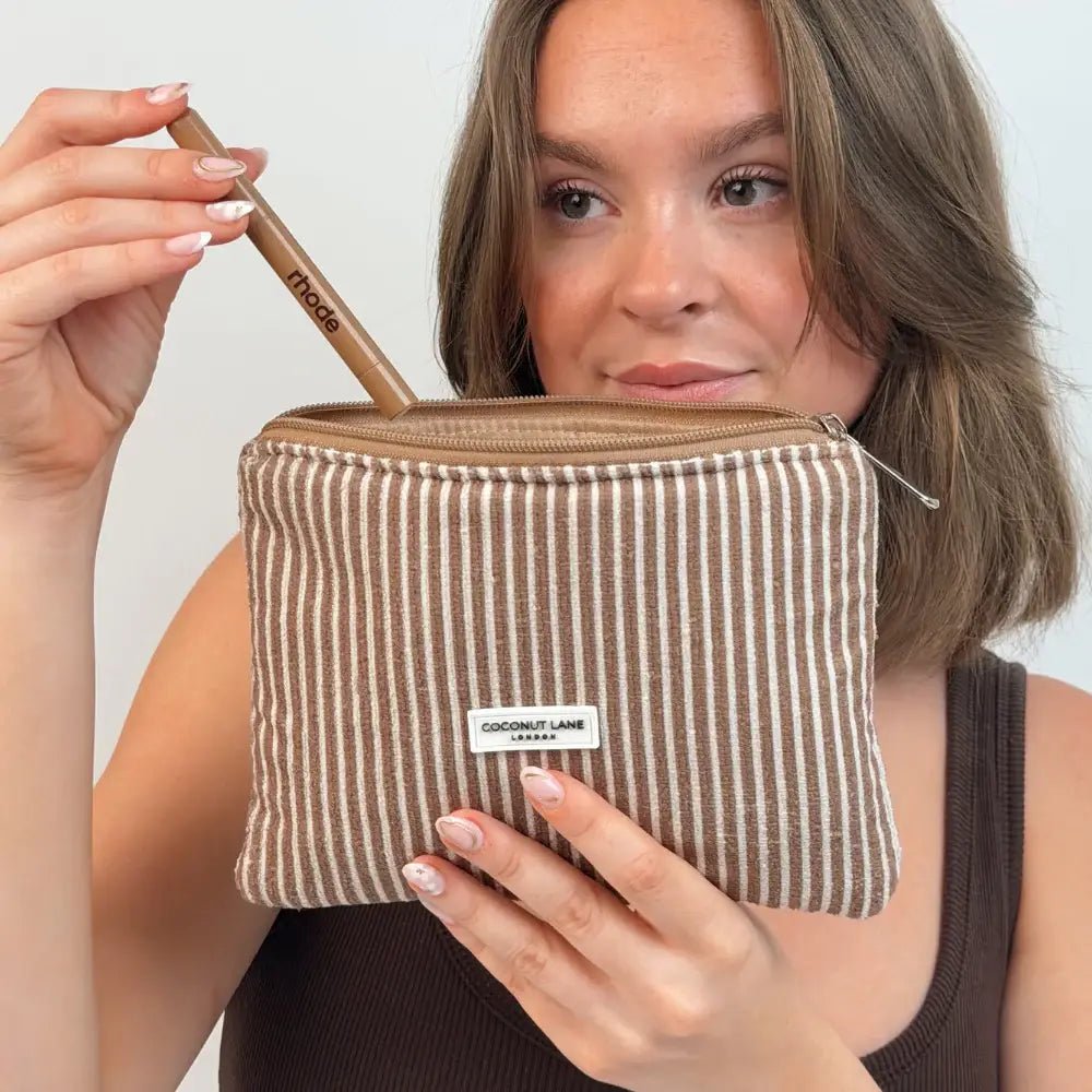 Coconut Lane Mini Towel Everything Pouch - Chestnut Stripes - Bare Face Beauty