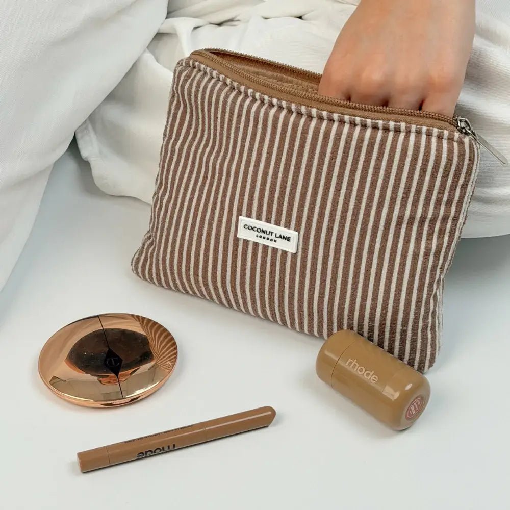 Coconut Lane Mini Towel Everything Pouch - Chestnut Stripes - Bare Face Beauty