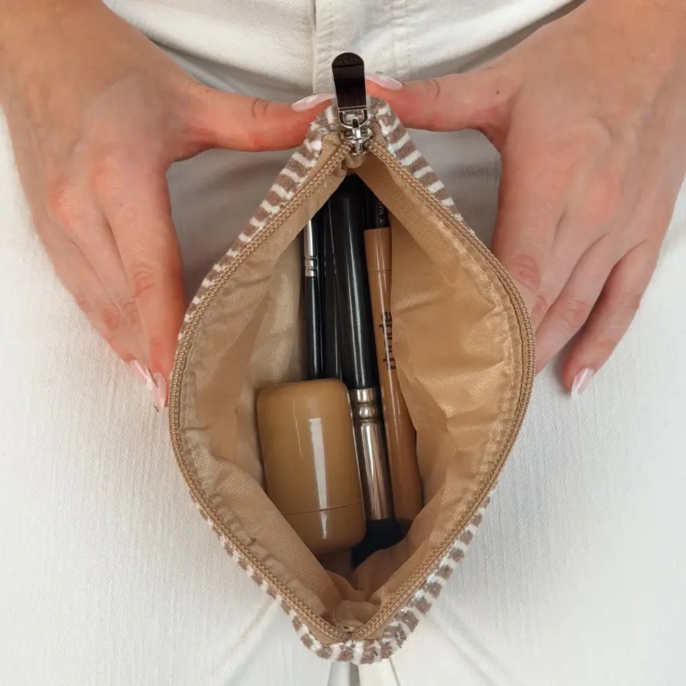 Coconut Lane Mini Towel Everything Pouch - Chestnut Stripes - Bare Face Beauty