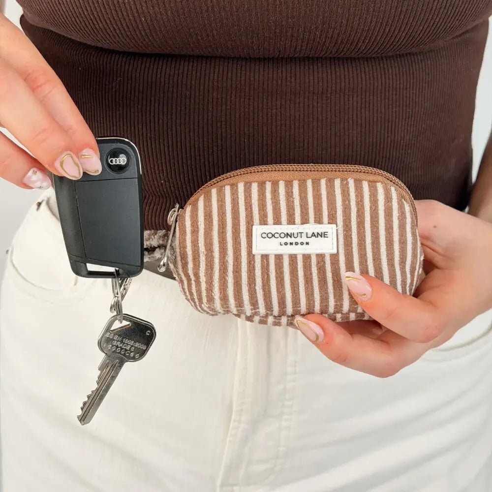 Coconut Lane Mini Towel Keyring Bag - Chestnut Stripes - Bare Face Beauty