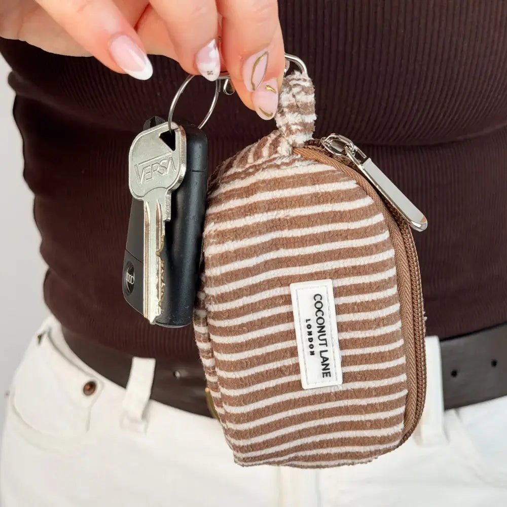 Coconut Lane Mini Towel Keyring Bag - Chestnut Stripes - Bare Face Beauty