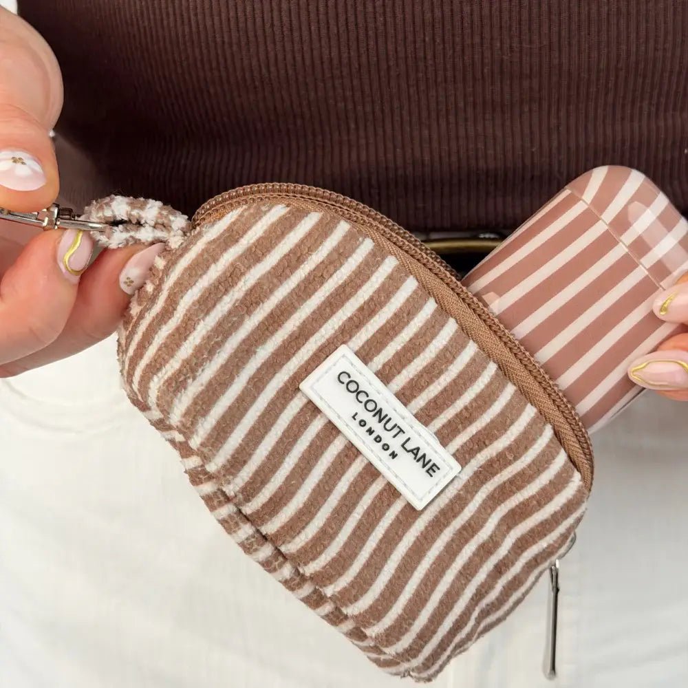 Coconut Lane Mini Towel Keyring Bag - Chestnut Stripes - Bare Face Beauty