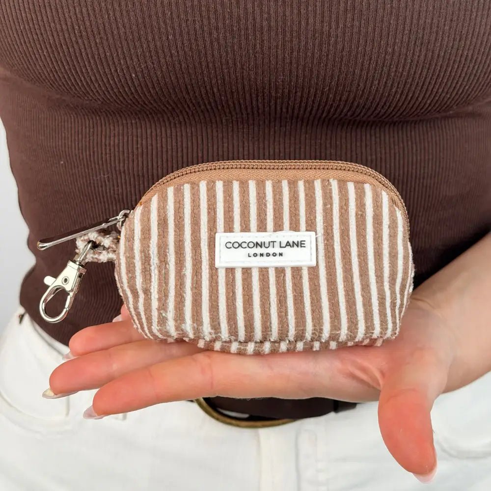 Coconut Lane Mini Towel Keyring Bag - Chestnut Stripes - Bare Face Beauty