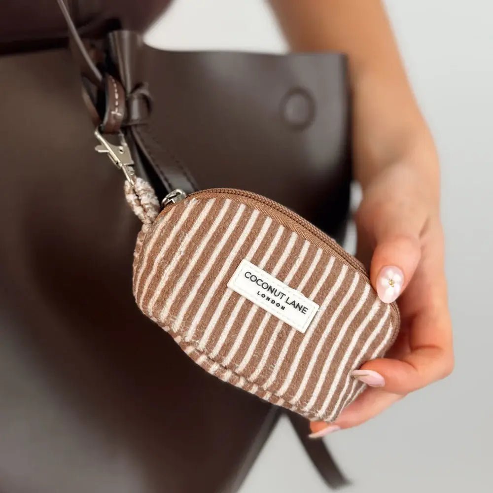 Coconut Lane Mini Towel Keyring Bag - Chestnut Stripes - Bare Face Beauty