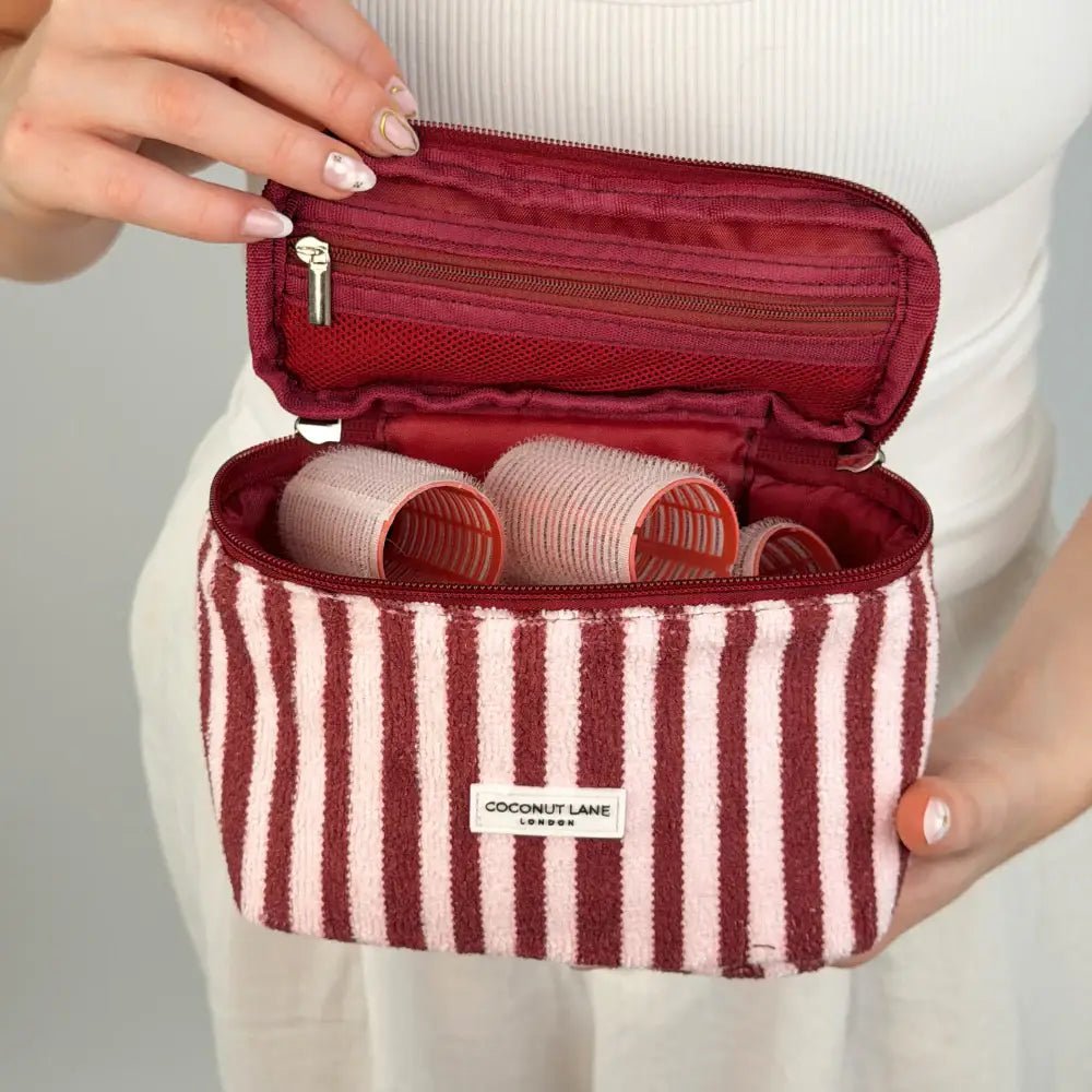 Coconut Lane - Mini Towel Travel Vanity Case - Blushberry Stripes - Bare Face Beauty