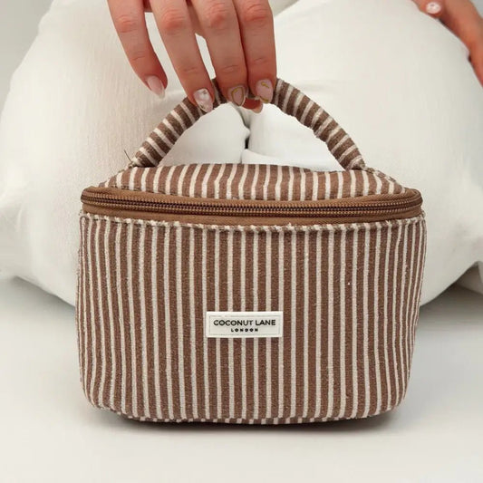 Coconut Lane - Mini Towel Travel Vanity Case - Chestnut Stripes - Bare Face Beauty