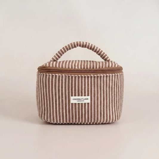 Coconut Lane - Mini Towel Travel Vanity Case - Chestnut Stripes - Bare Face Beauty