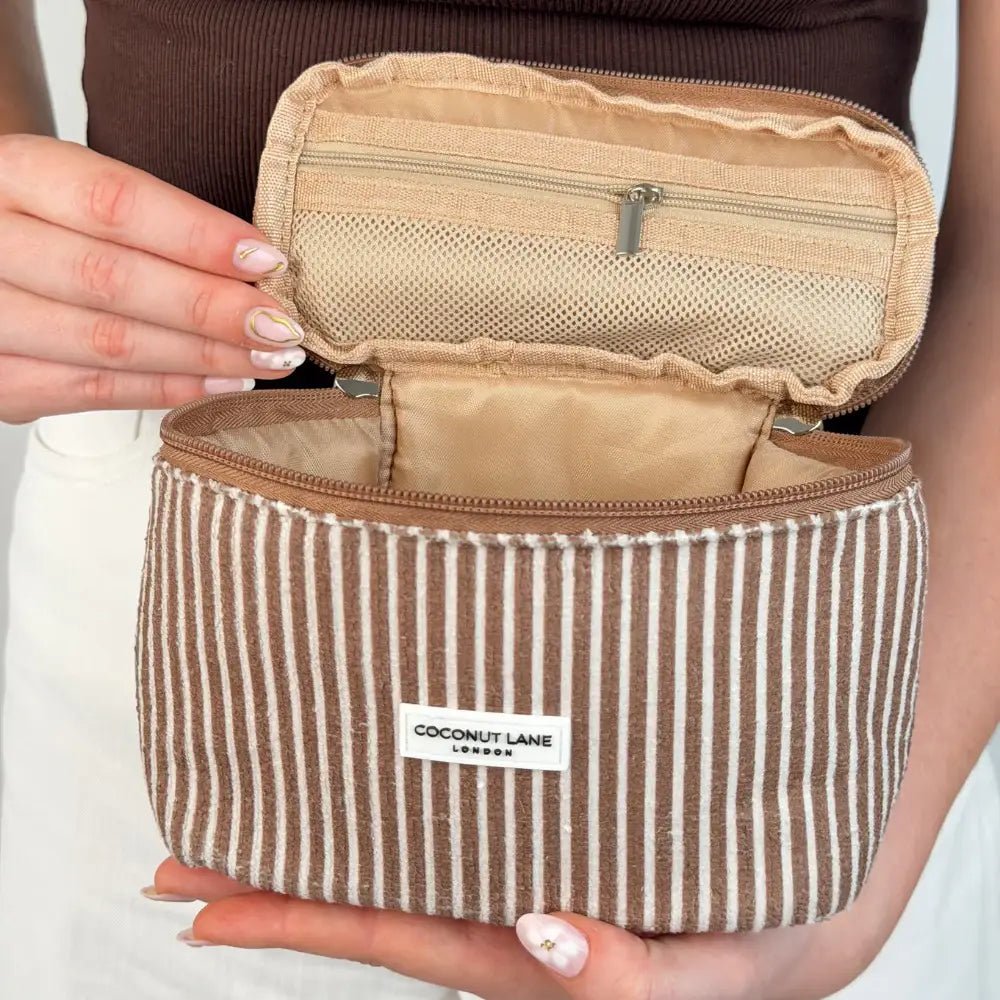 Coconut Lane - Mini Towel Travel Vanity Case - Chestnut Stripes - Bare Face Beauty