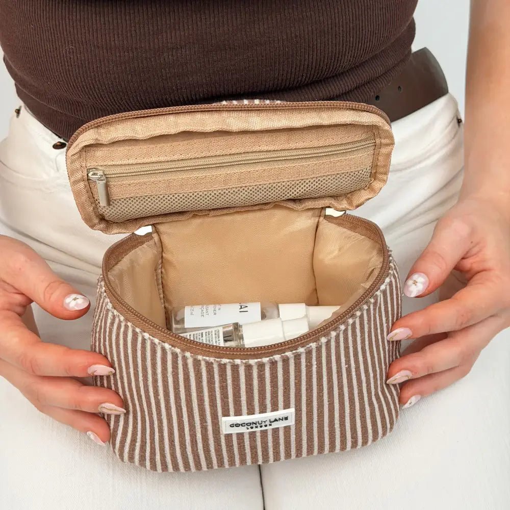 Coconut Lane - Mini Towel Travel Vanity Case - Chestnut Stripes - Bare Face Beauty
