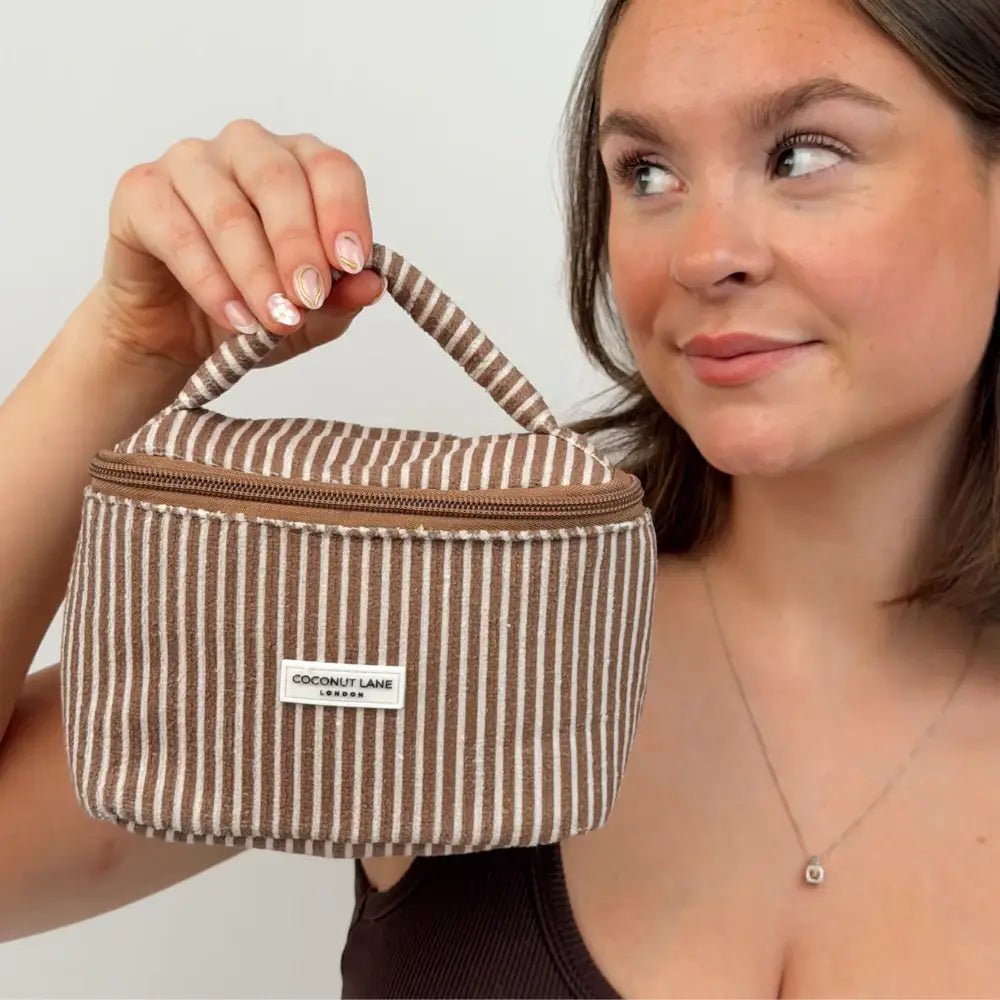 Coconut Lane - Mini Towel Travel Vanity Case - Chestnut Stripes - Bare Face Beauty