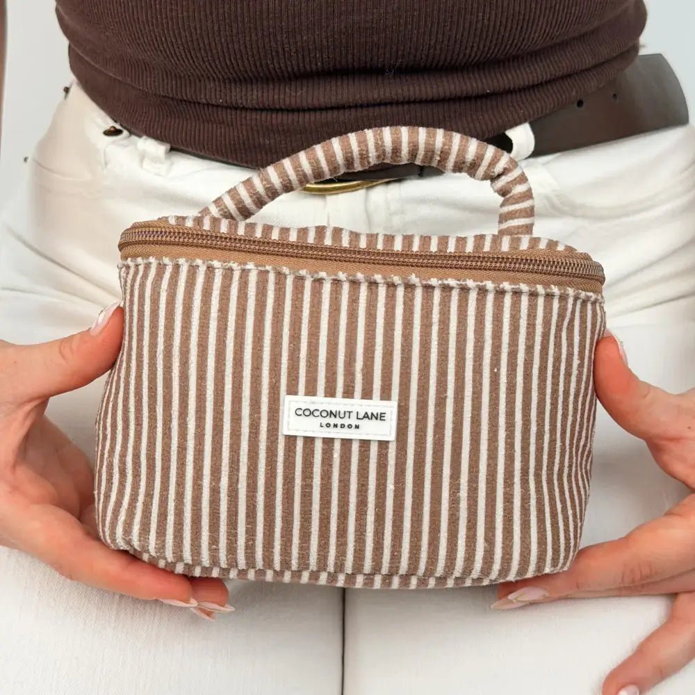 Coconut Lane - Mini Towel Travel Vanity Case - Chestnut Stripes - Bare Face Beauty