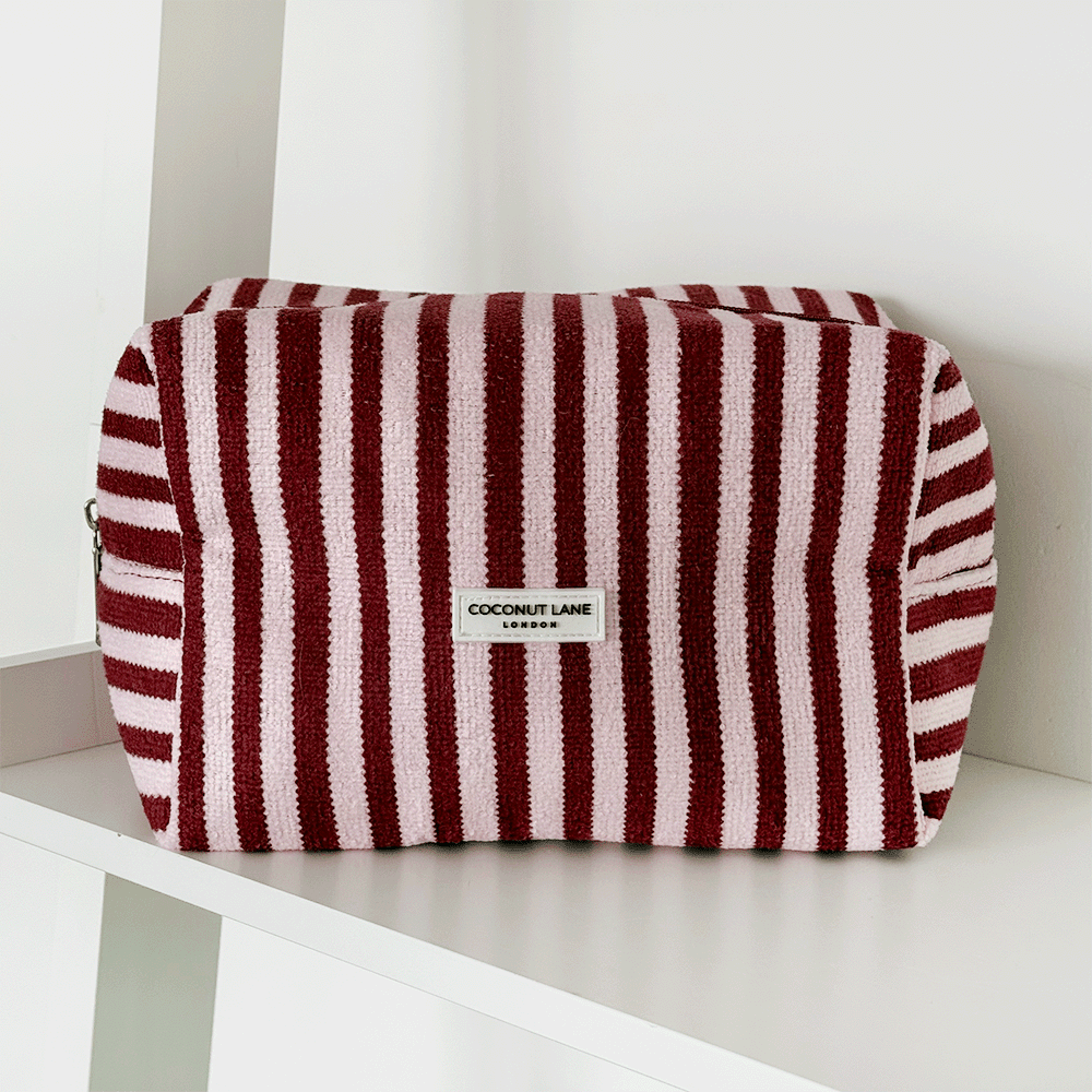 Coconut Lane Towel Makeup Bag - Blushberry Scallop Stripes - Bare Face Beauty
