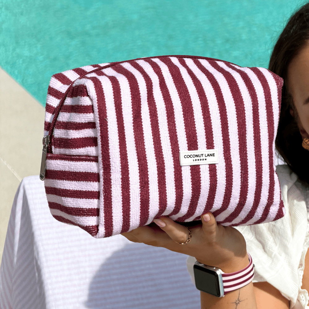 Coconut Lane Towel Makeup Bag - Blushberry Scallop Stripes - Bare Face Beauty