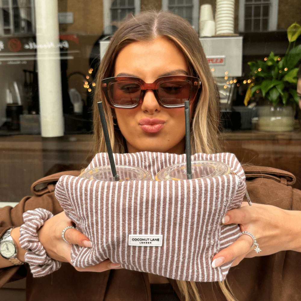 Coconut Lane Towel Makeup Bag - Chestnut Stripes - Bare Face Beauty