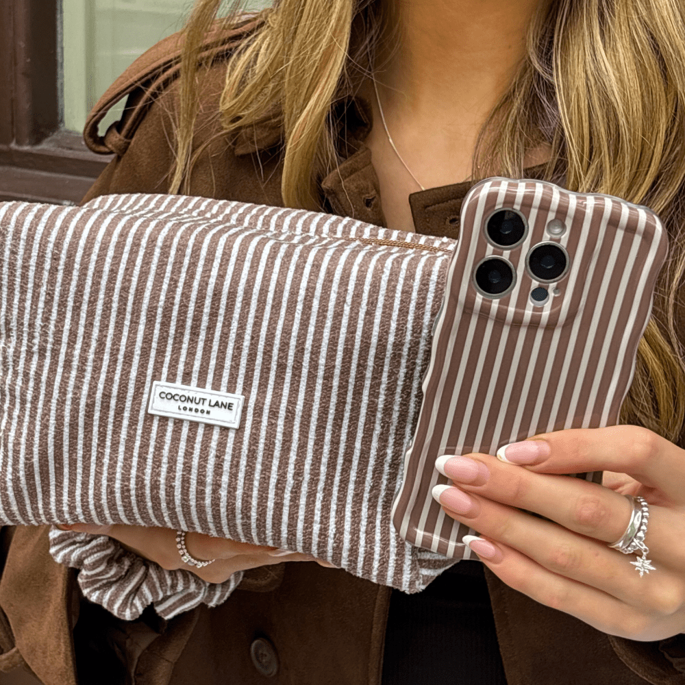 Coconut Lane Towel Makeup Bag - Chestnut Stripes - Bare Face Beauty