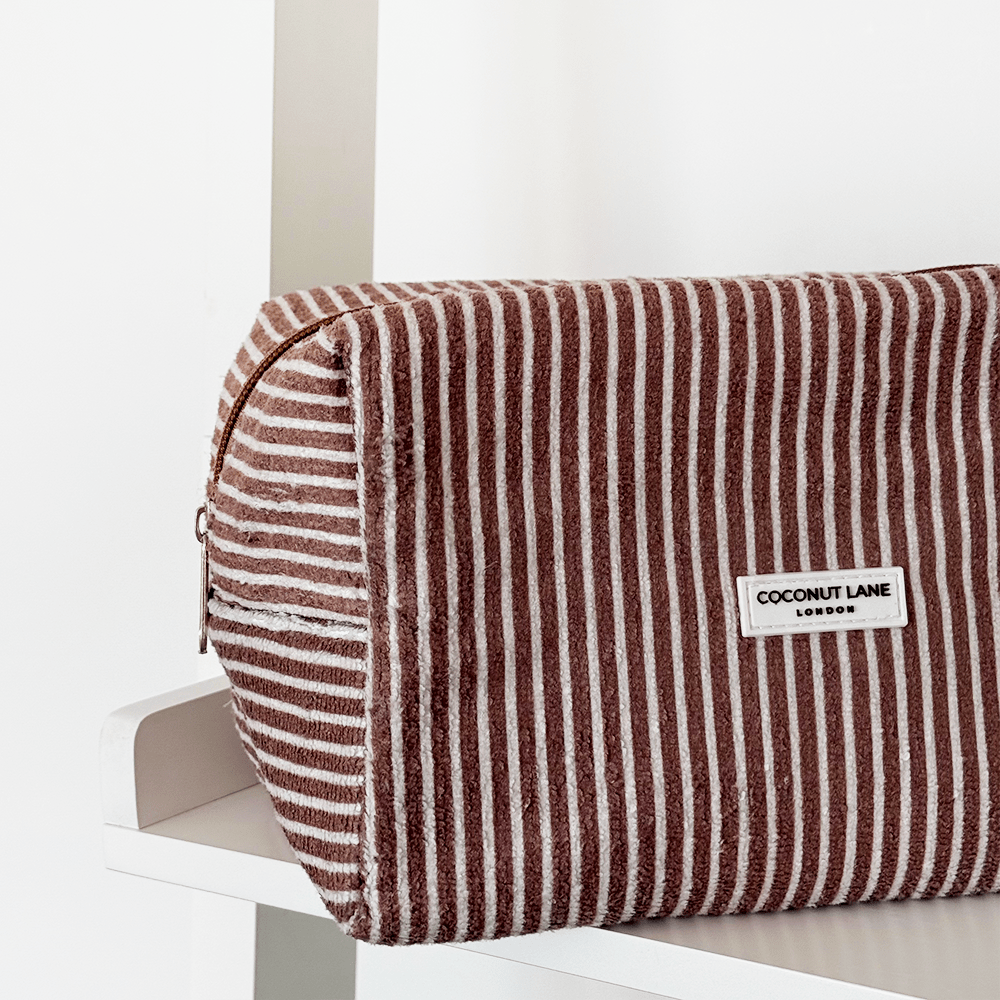 Coconut Lane Towel Makeup Bag - Chestnut Stripes - Bare Face Beauty
