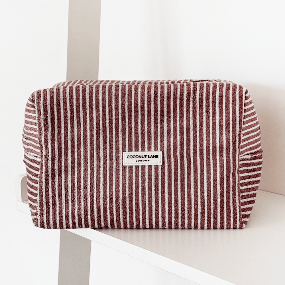 Coconut Lane Towel Makeup Bag - Chestnut Stripes - Bare Face Beauty