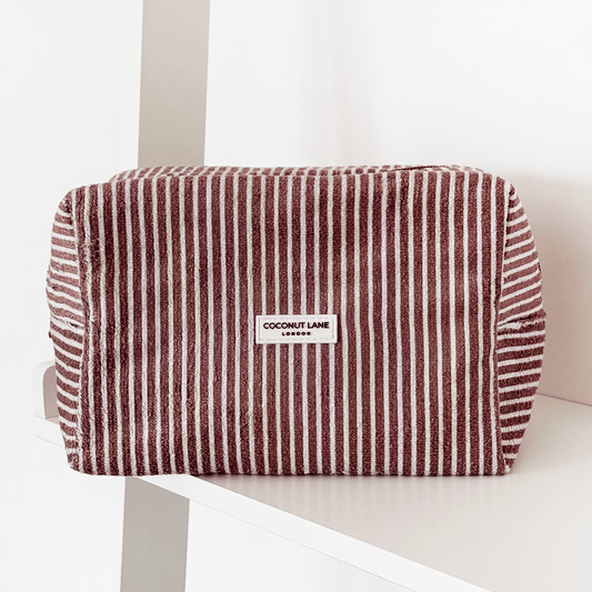 Coconut Lane Towel Makeup Bag - Chestnut Stripes - Bare Face Beauty