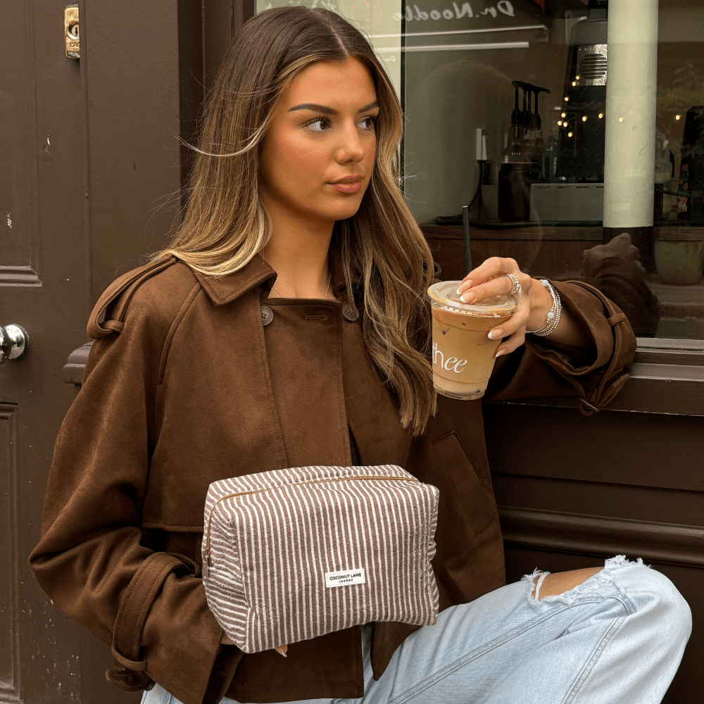 Coconut Lane Towel Makeup Bag - Chestnut Stripes - Bare Face Beauty