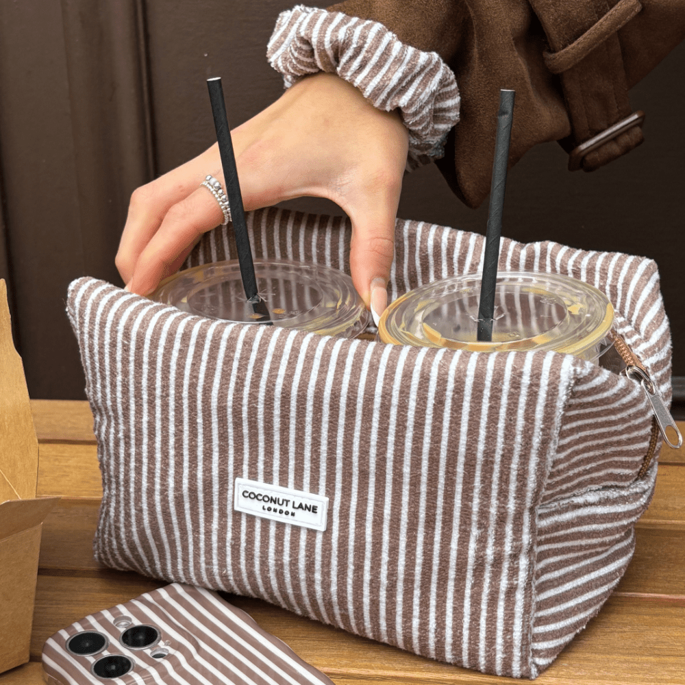 Coconut Lane Towel Makeup Bag - Chestnut Stripes - Bare Face Beauty