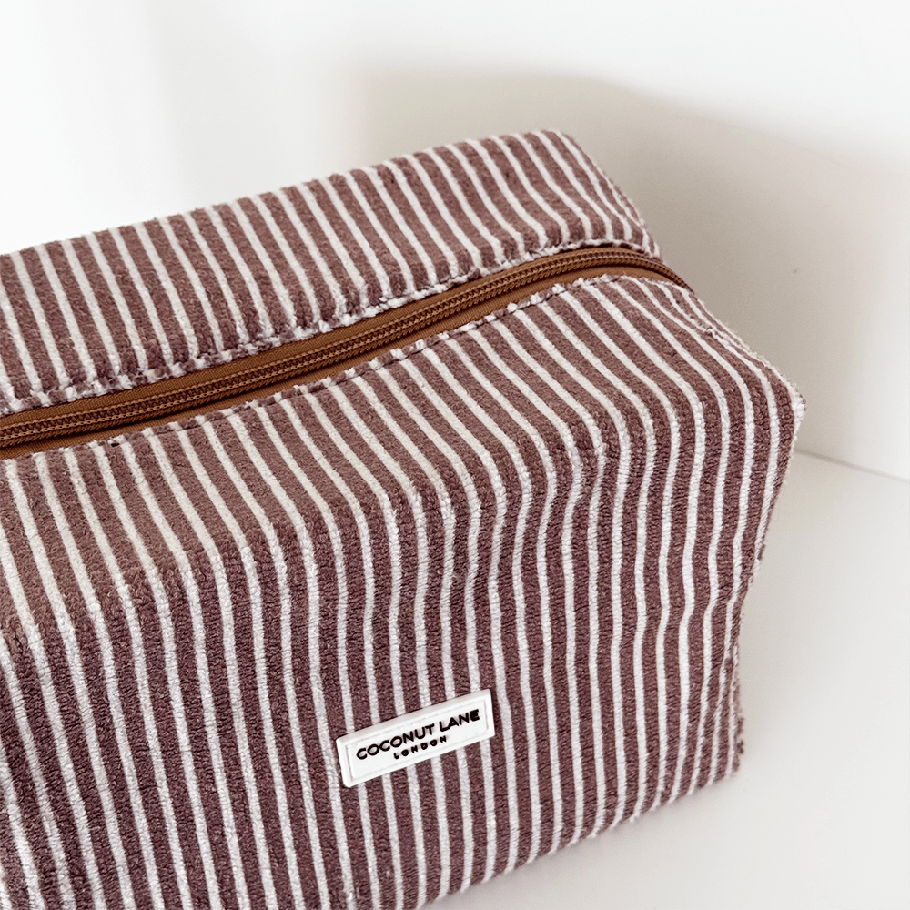 Coconut Lane Towel Makeup Bag - Chestnut Stripes - Bare Face Beauty