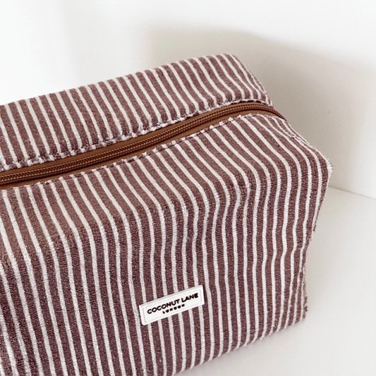 Coconut Lane Towel Makeup Bag - Chestnut Stripes - Bare Face Beauty