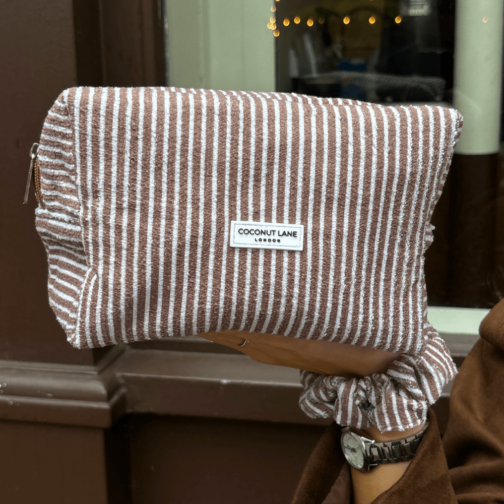 Coconut Lane Towel Makeup Bag - Chestnut Stripes - Bare Face Beauty