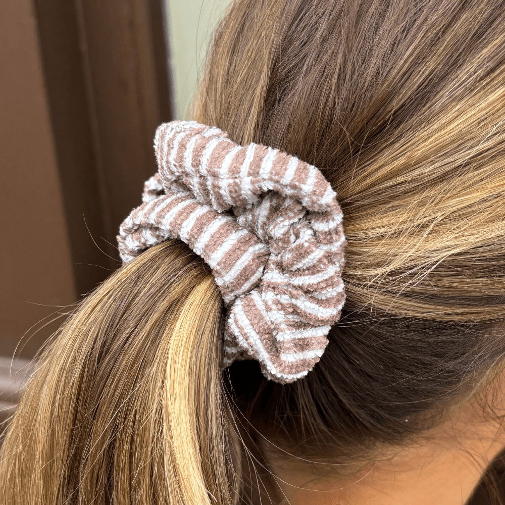 Coconut Lane TOWEL Scrunchie - Chestnut Stripes - Bare Face Beauty