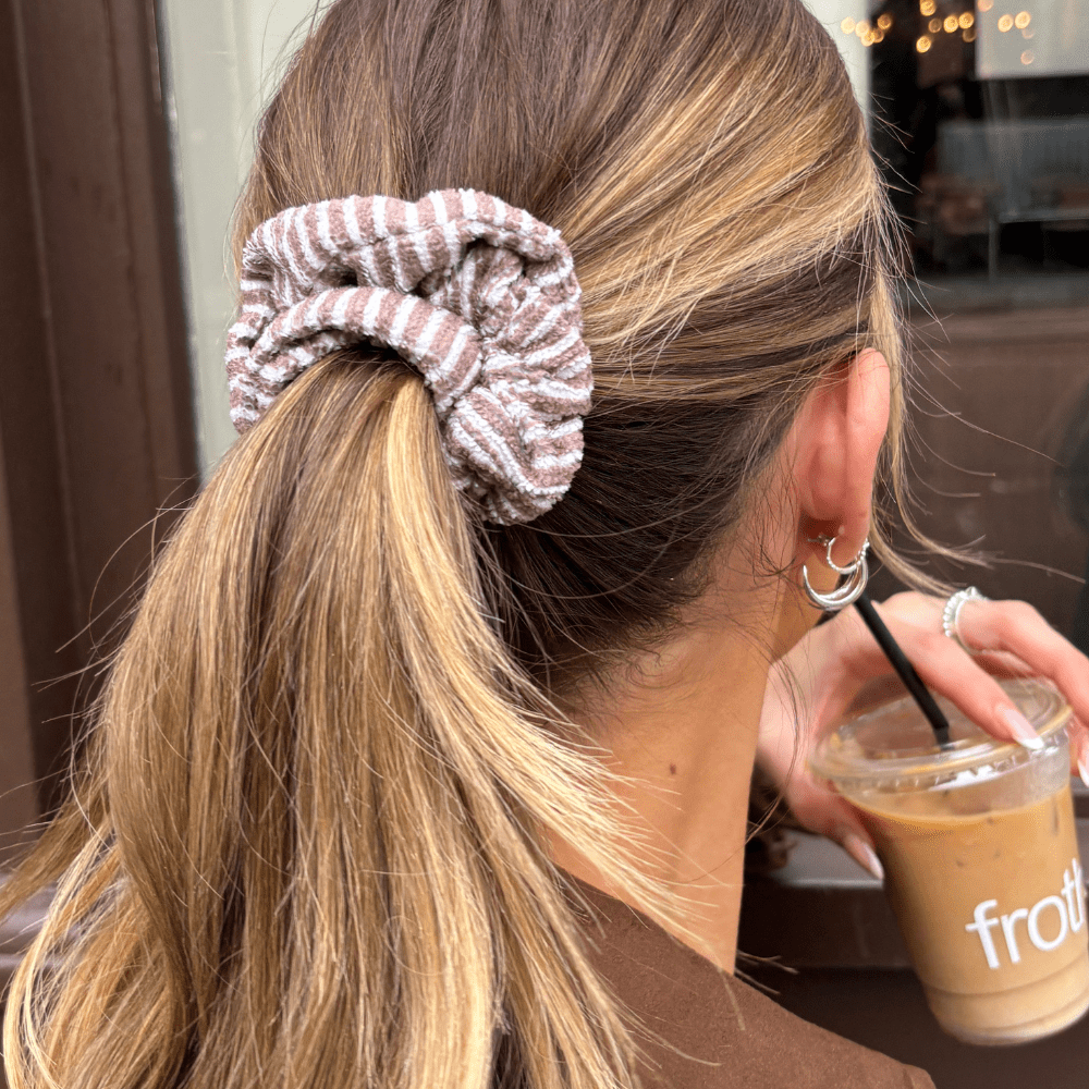 Coconut Lane TOWEL Scrunchie - Chestnut Stripes - Bare Face Beauty