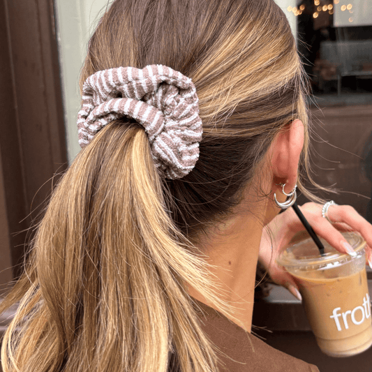 Coconut Lane TOWEL Scrunchie - Chestnut Stripes - Bare Face Beauty