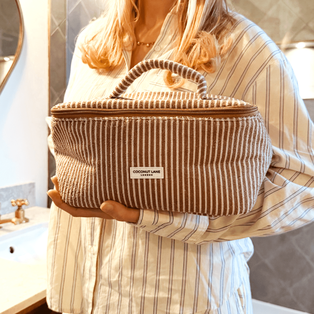 Coconut Lane Travel Towel Vanity Case - Chestnut Stripes - Bare Face Beauty