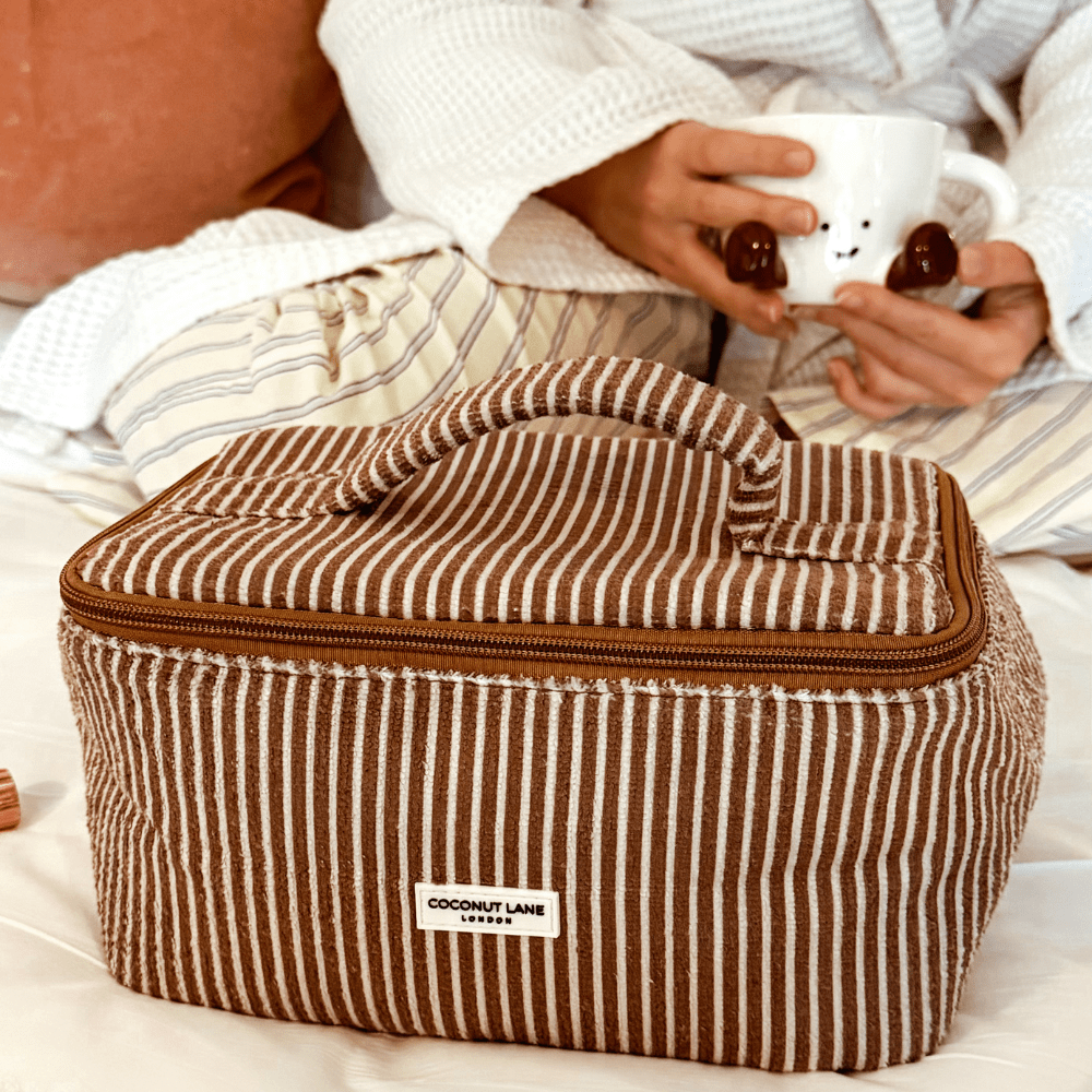 Coconut Lane Travel Towel Vanity Case - Chestnut Stripes - Bare Face Beauty