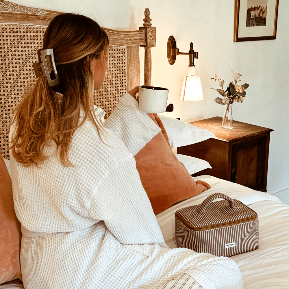 Coconut Lane Travel Towel Vanity Case - Chestnut Stripes - Bare Face Beauty