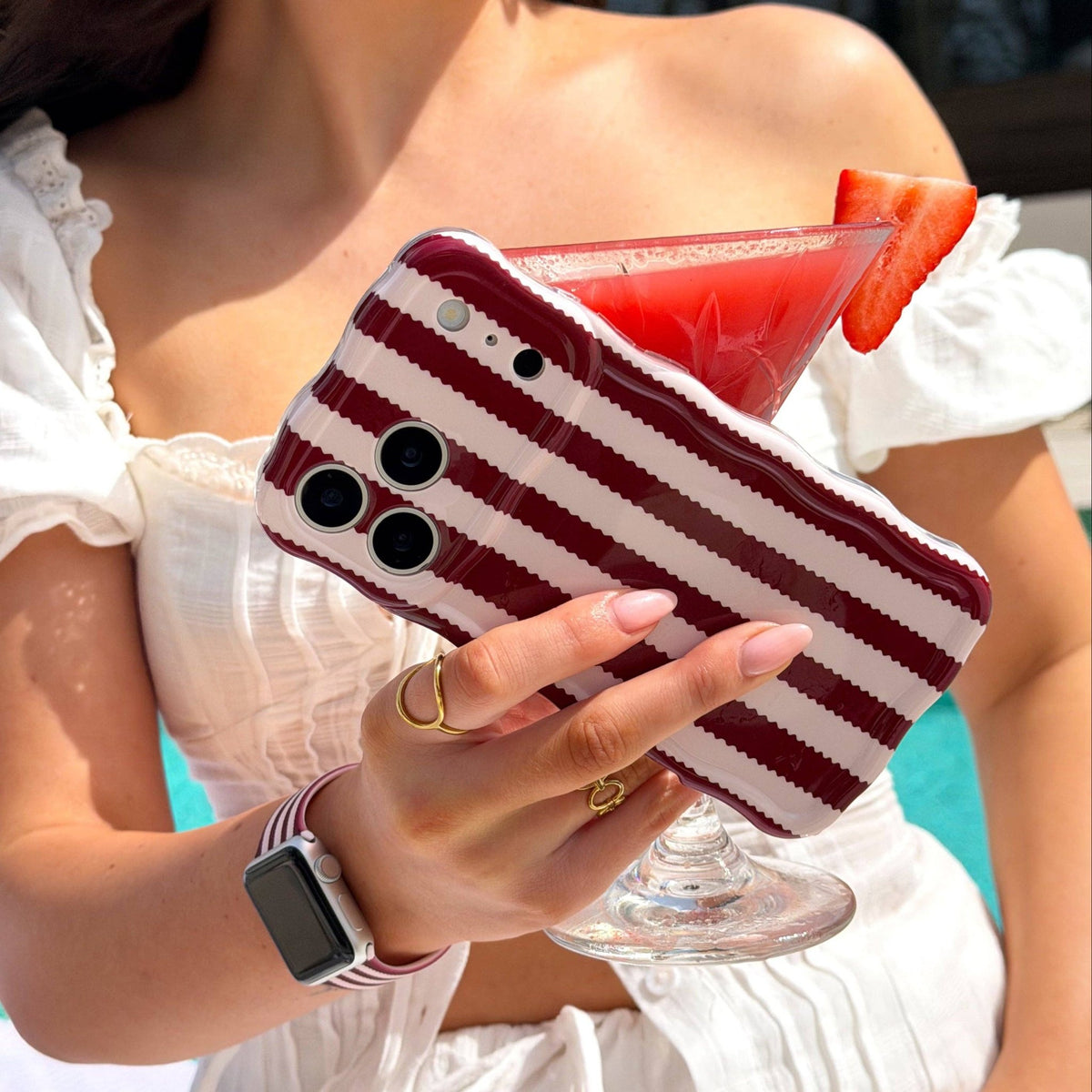 Coconut Lane Wavy Phone Case - Blushberry Scallop Stripes - Bare Face Beauty