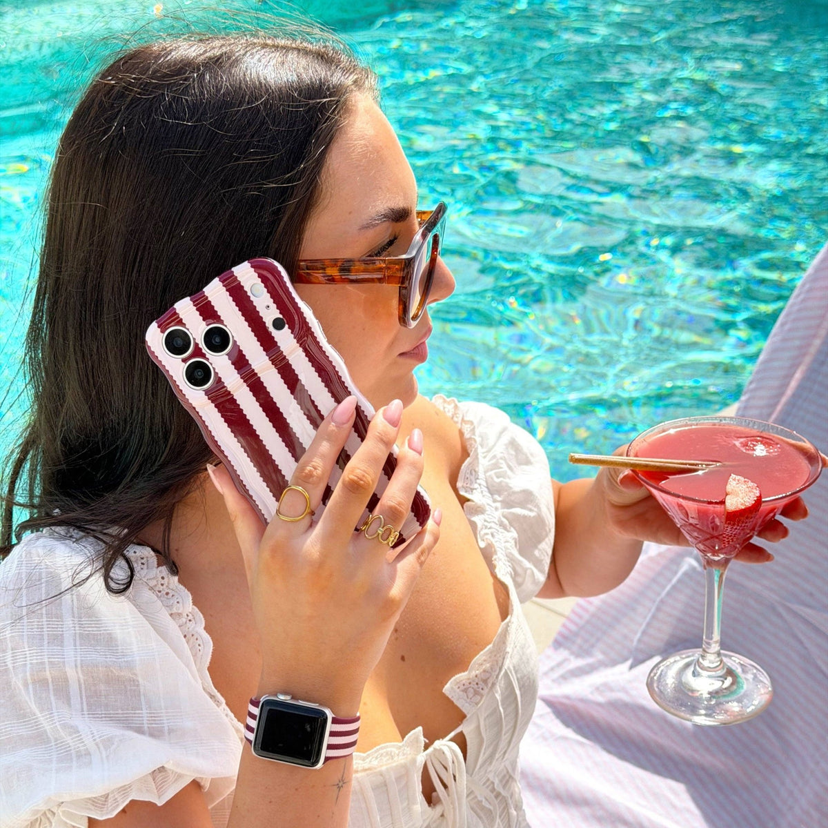 Coconut Lane Wavy Phone Case - Blushberry Scallop Stripes - Bare Face Beauty