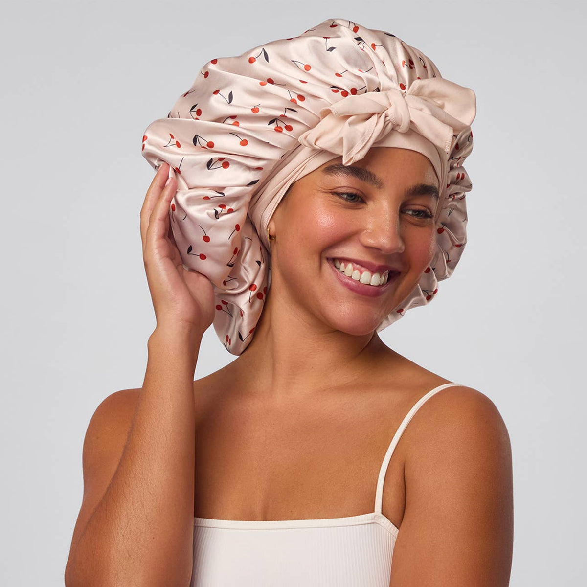 Kitsch Adjustable Oversized Satin Bonnet - Cherry Print - Bare Face Beauty