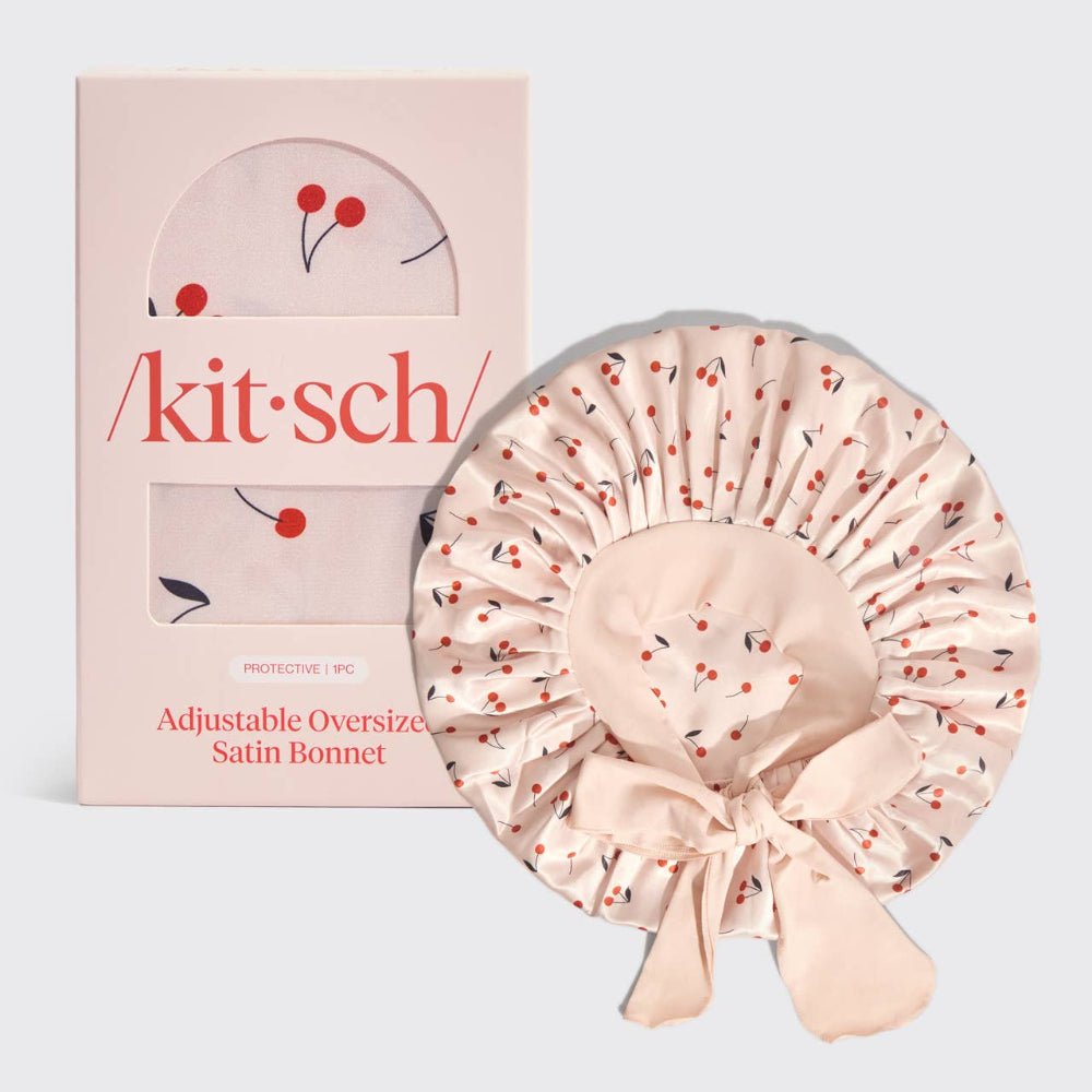 Kitsch Adjustable Oversized Satin Bonnet - Cherry Print - Bare Face Beauty