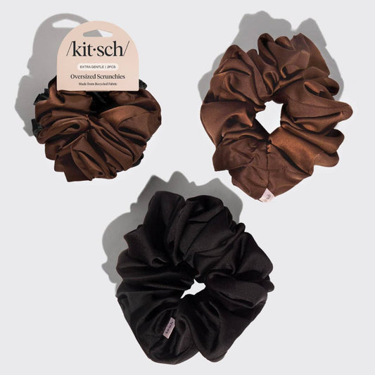 Kitsch Black & Chocolate Oversized Scrunchies - Bare Face Beauty